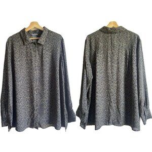 Chelsea & Theodore 2XL Leopard Print Button Up Blouse Collared Long Sleeve